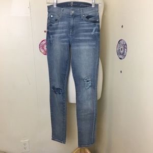 Offer   7 for all mankind distressed cut out ripped light wash jeans stretch 25